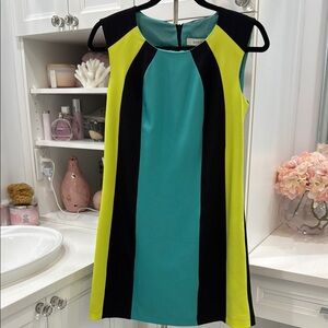 Blue and Black Sleeveless Sheath Mini Dress